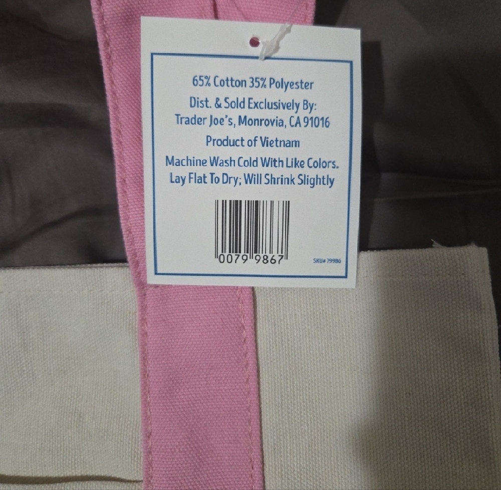 Pastel Pink & Natural Mini Canvas Tote NWT Trader Joes's - Picture 3 of 4